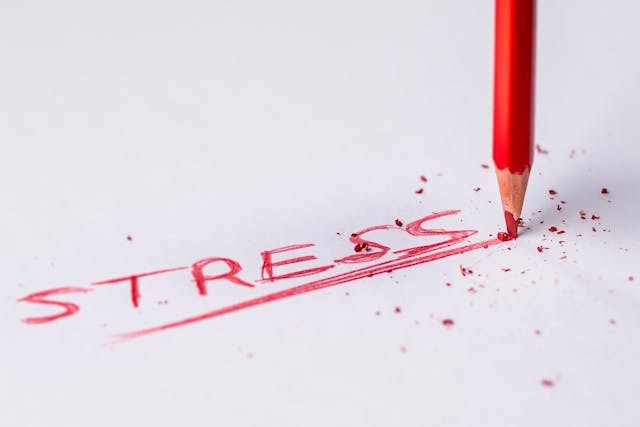 The word stress  written with a red pen.